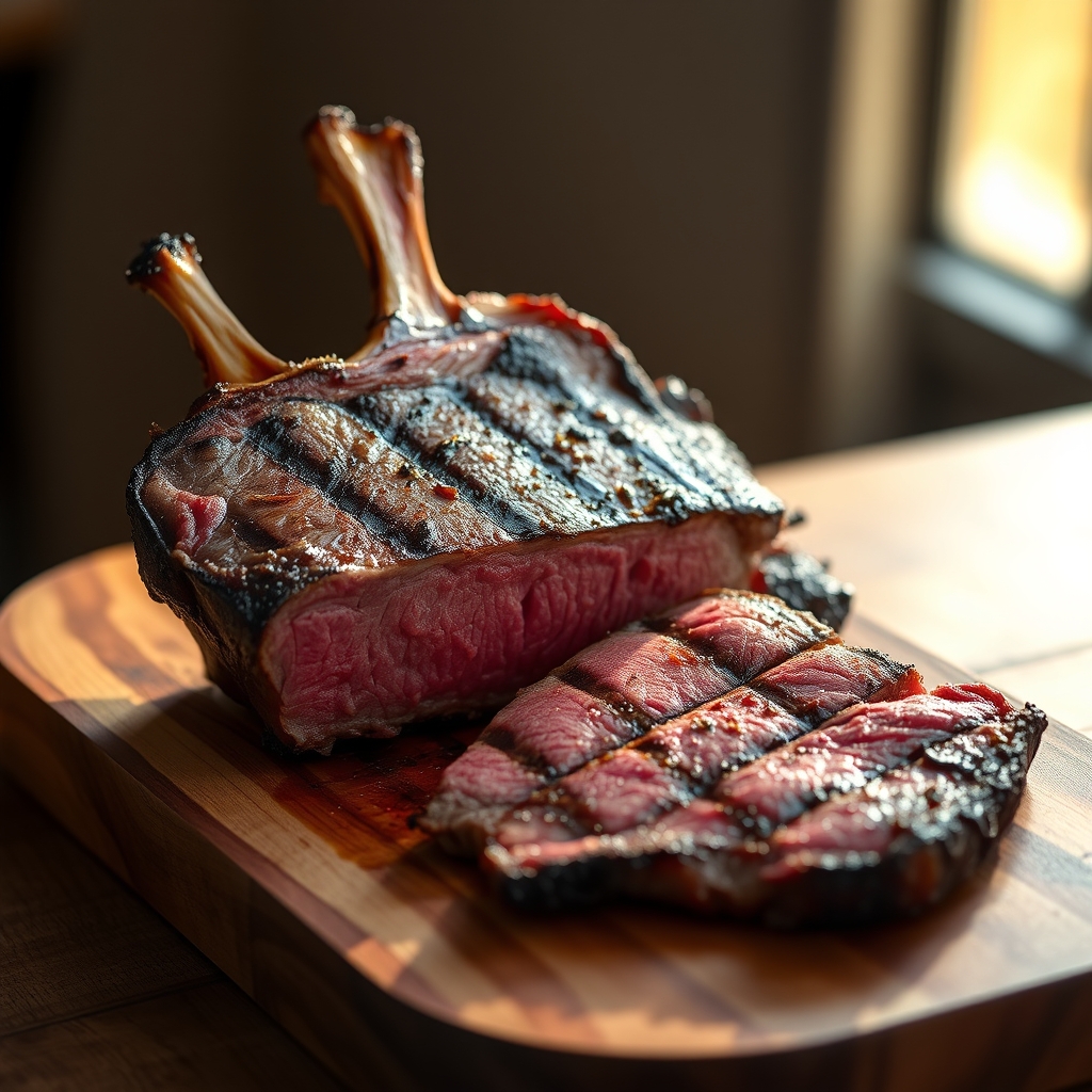 Seasoned porterhouse steak ready for grilling
