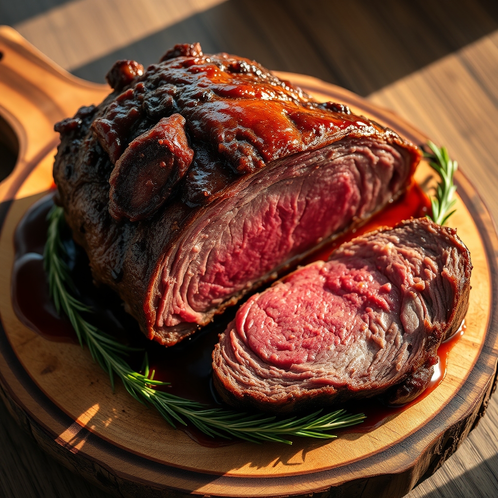 Beautifully roasted beef rib roast on a platter