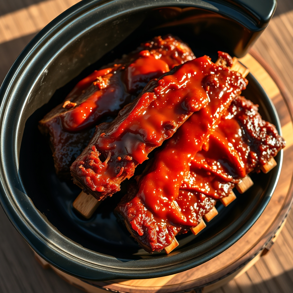 Juicy beef ribs in a crock pot
