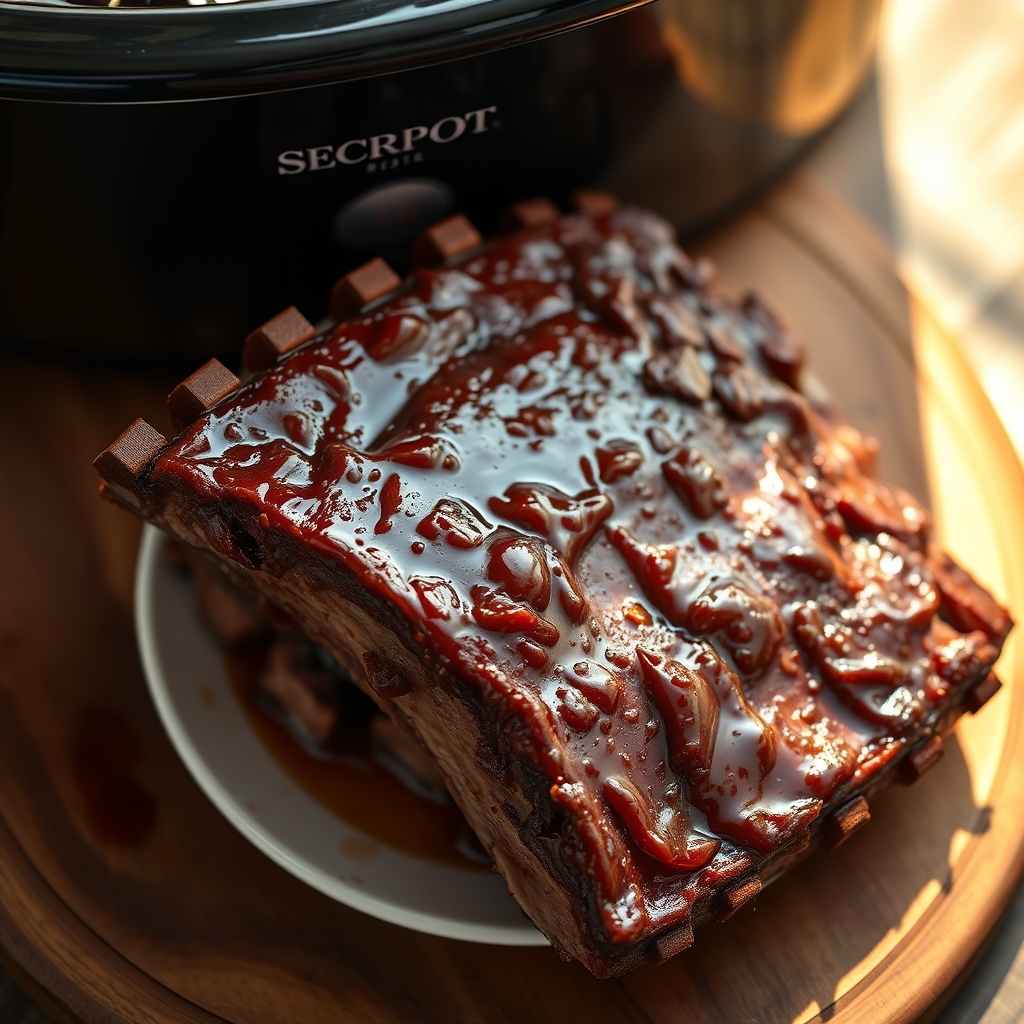 Perfectly cooked beef ribs presented with sauce