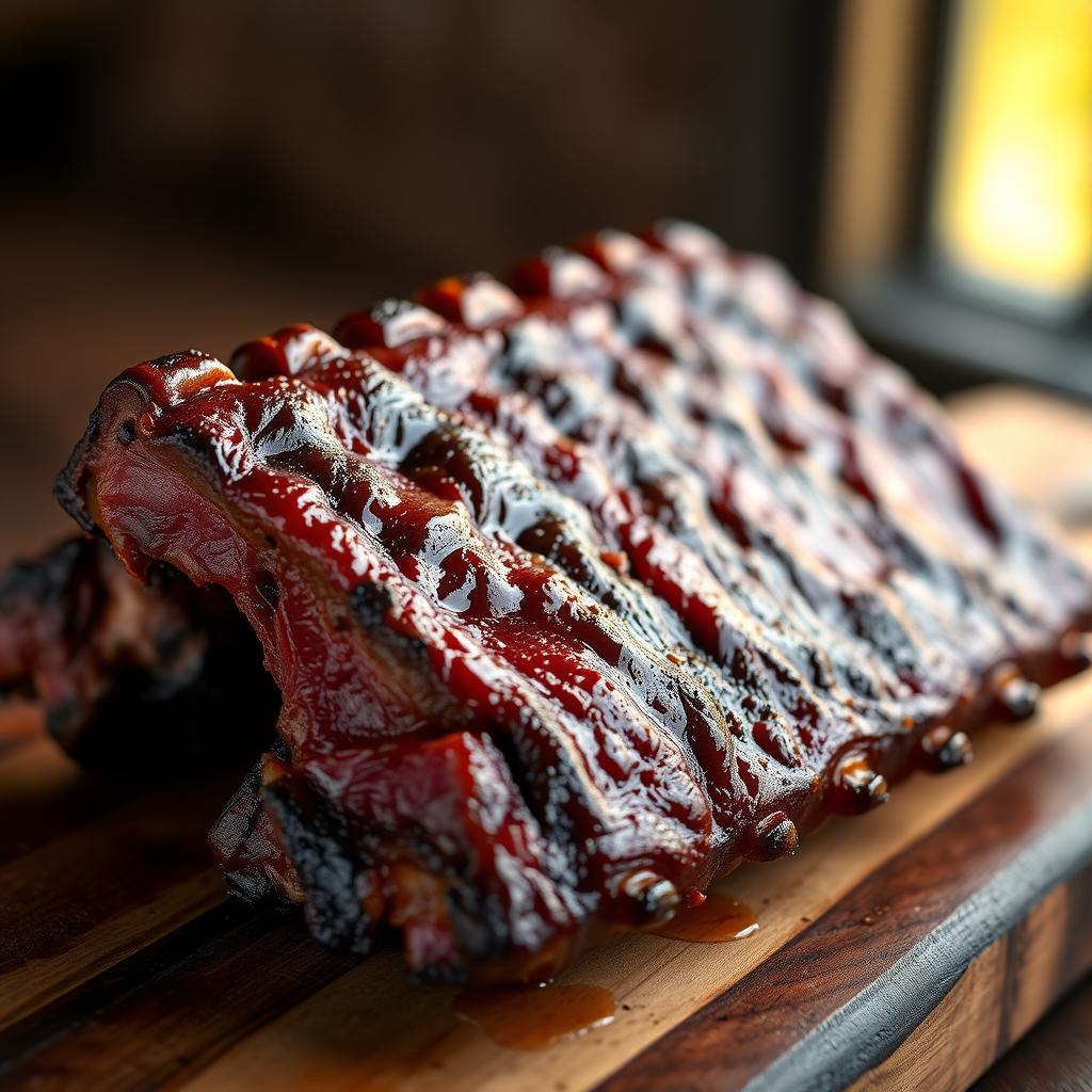 Close-up of tender grilled beef ribs ready to be served