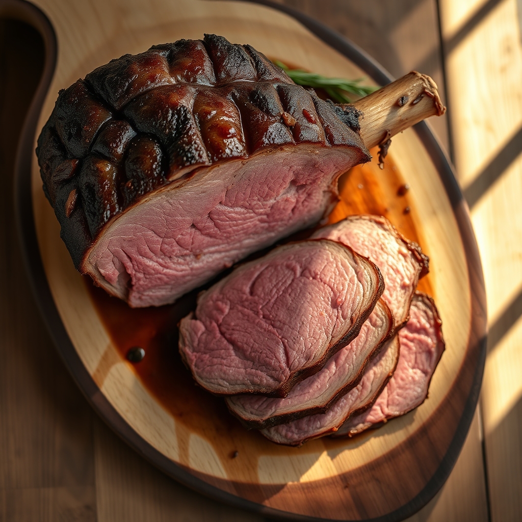 Sliced beef rump roast with gravy and vegetables