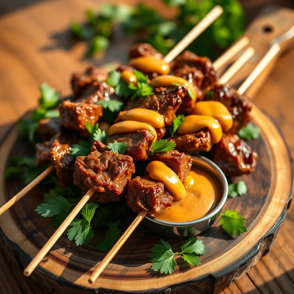 Beef satay skewers grilling