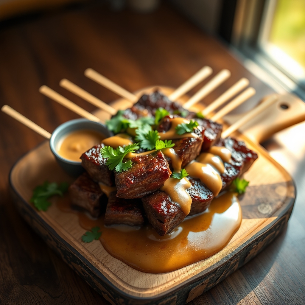 Bowl of creamy peanut sauce for satay