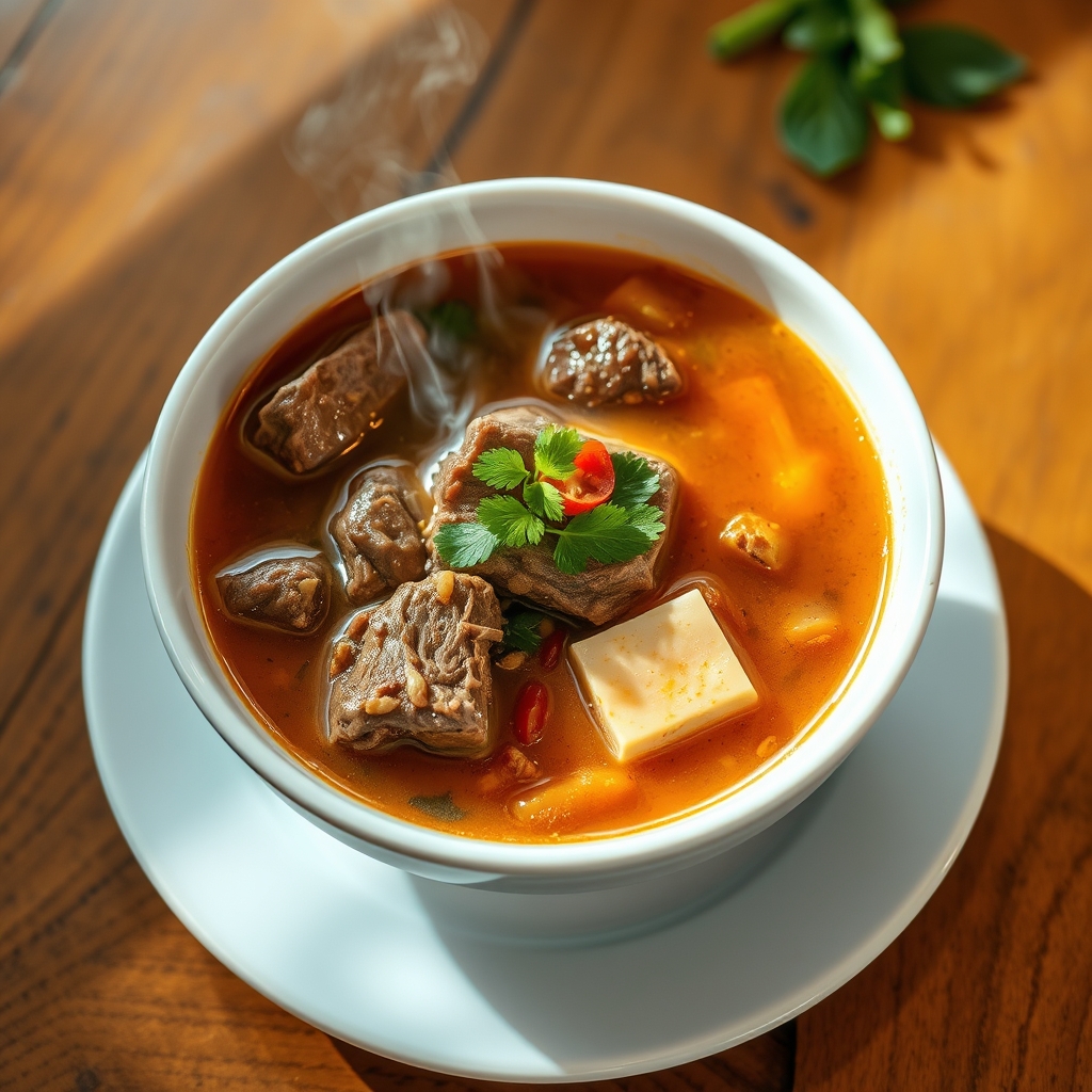 Beef Sinigang in a bowl