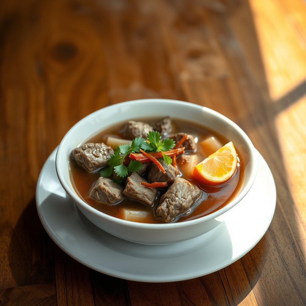 Vegetables being added to Beef Sinigang