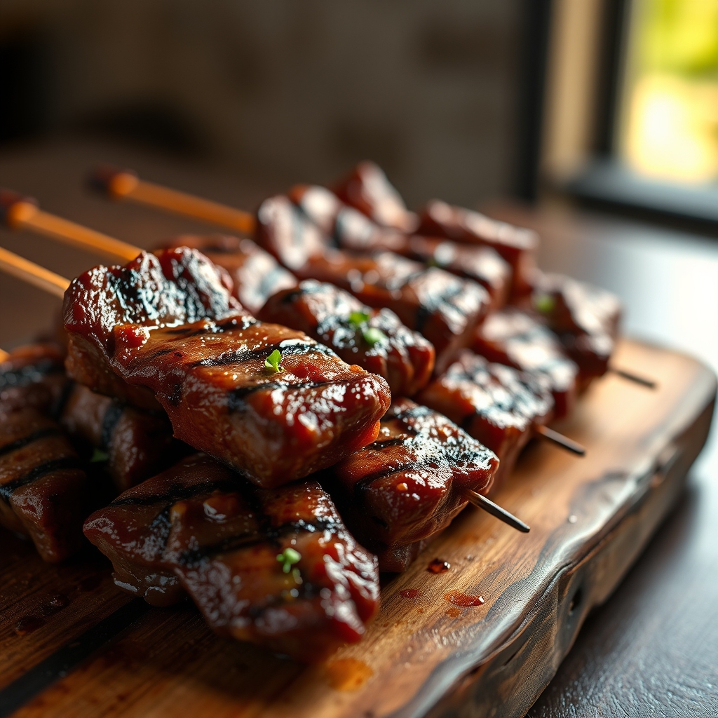 Assembling beef and vegetable skewers