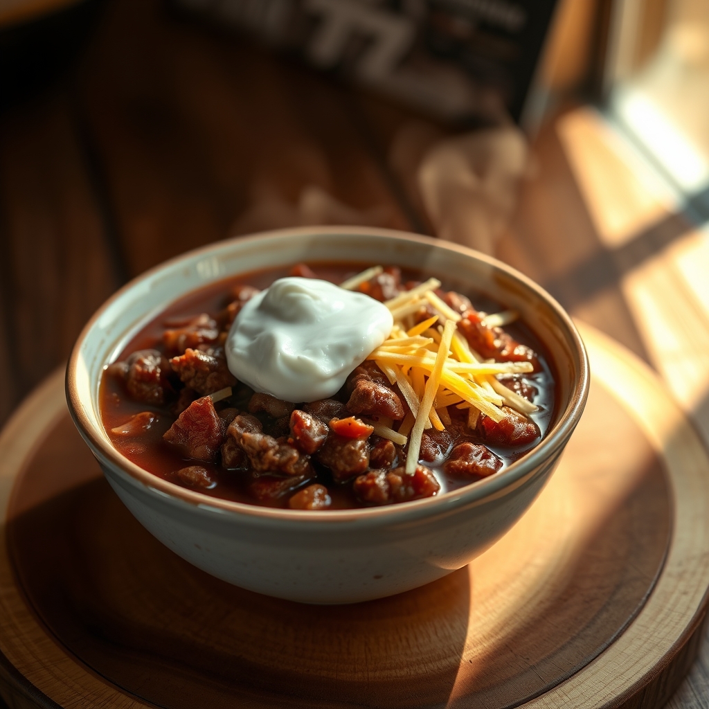 Beef Steak Chili with Toppings