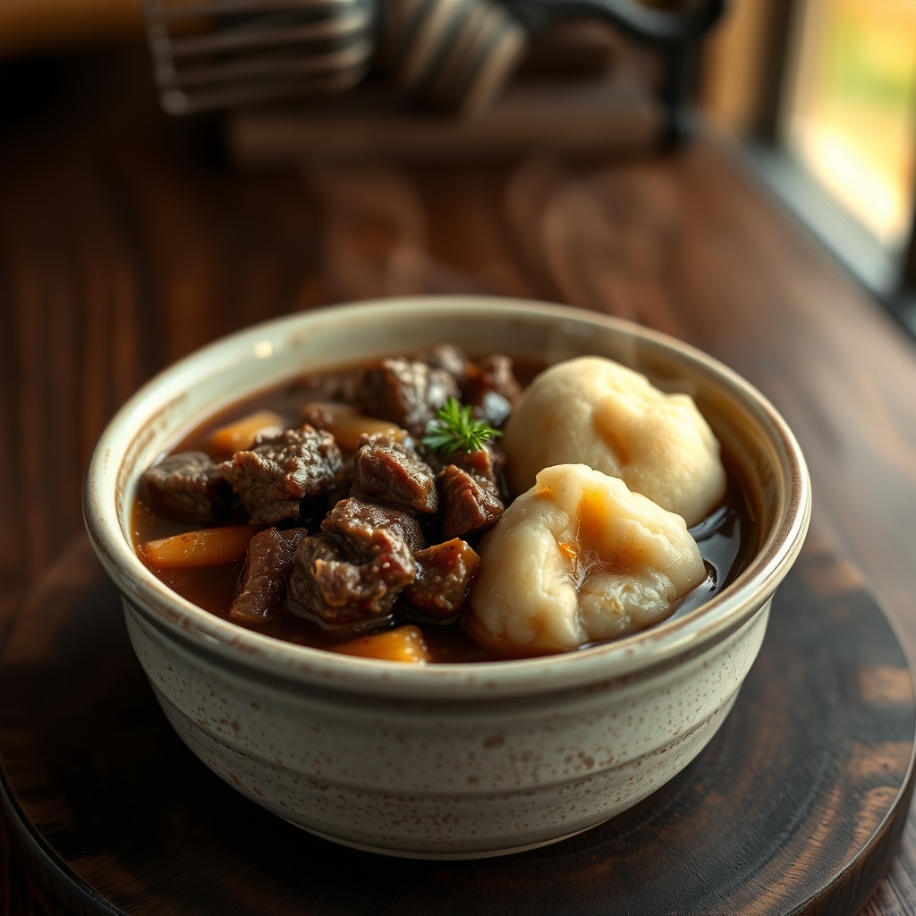 Beef Stew simmering in a Dutch oven