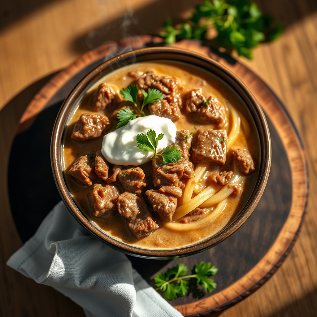 Instant Pot Beef Stroganoff in a pot