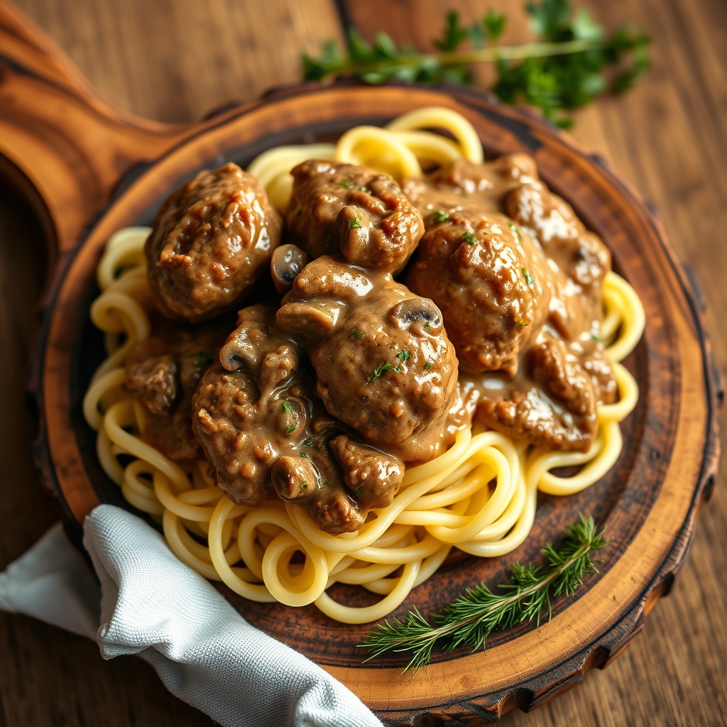 Beef Stroganoff with Meatballs