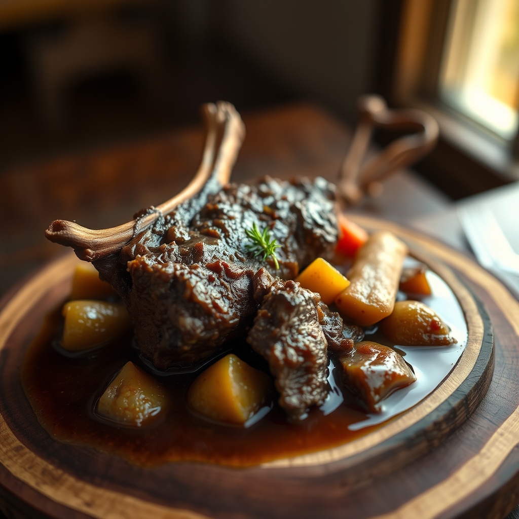 Tender beef tail meat on a plate with sauce