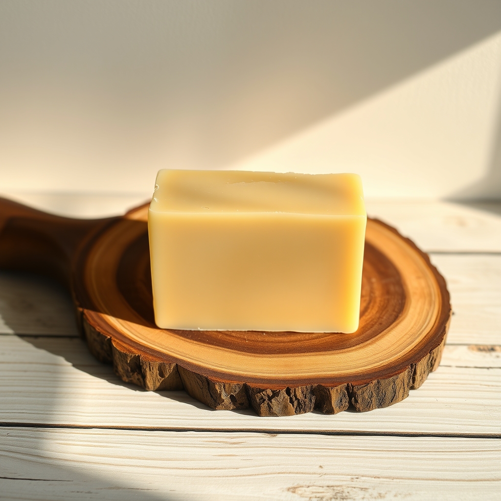 Golden bars of homemade beef tallow soap