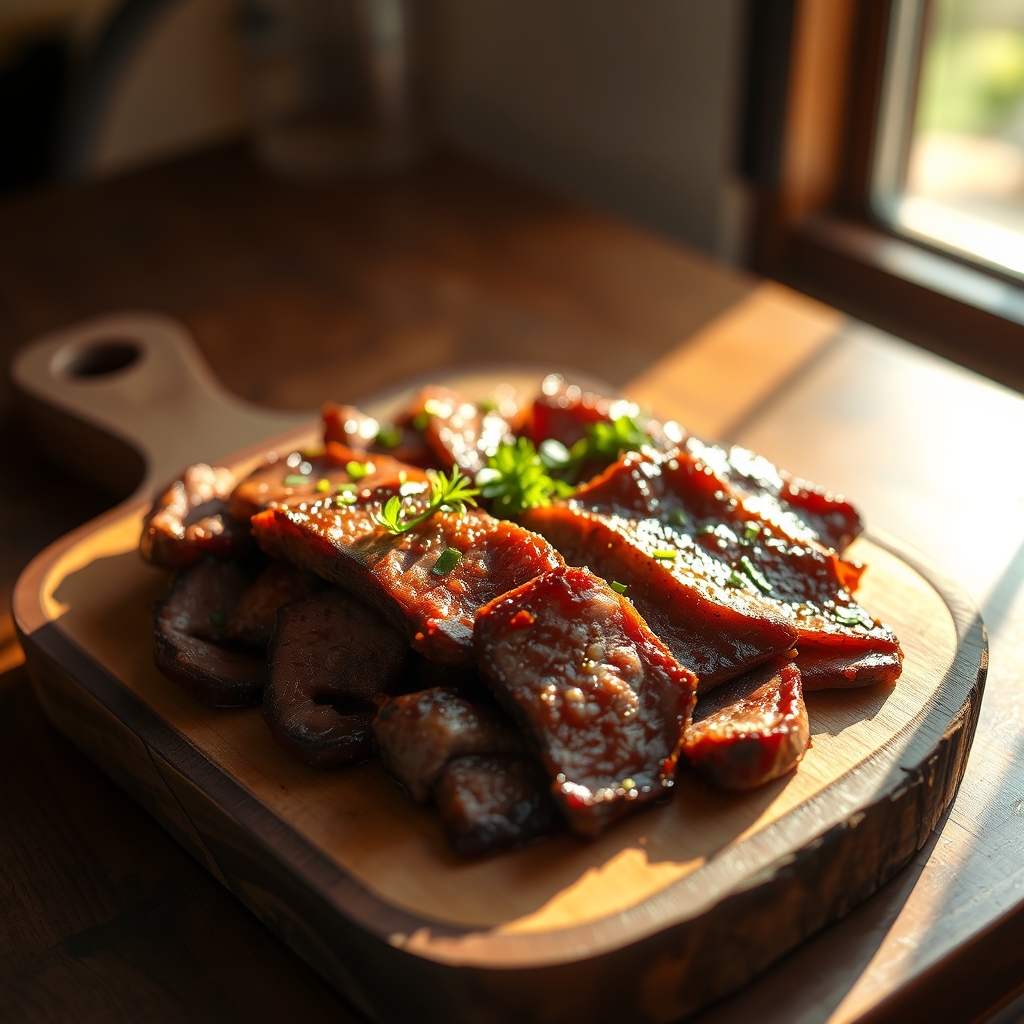 Raw beef slices marinated in a bowl