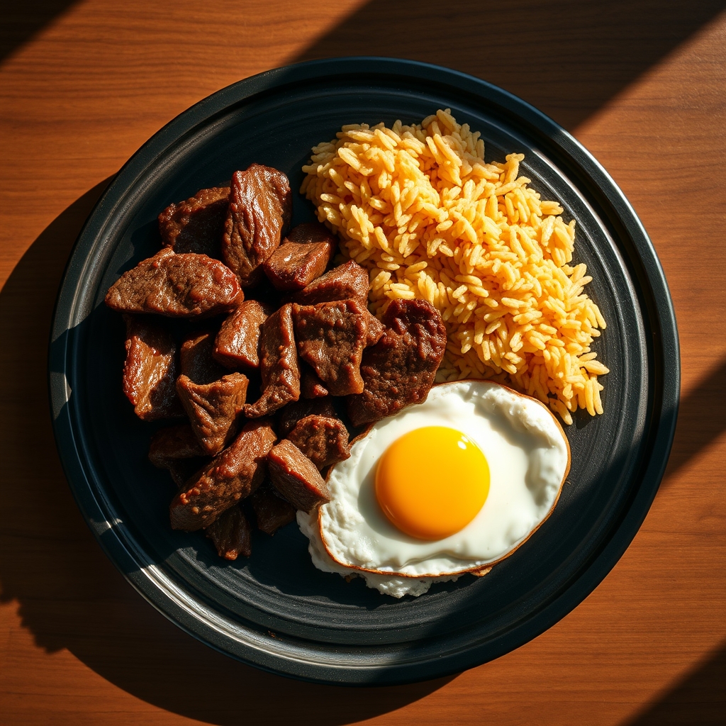 Beef Tapsilog Platter with Garlic Rice and Fried Egg