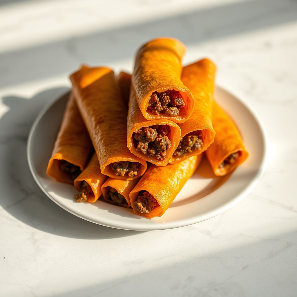 Delicious beef taquitos arranged on a platter