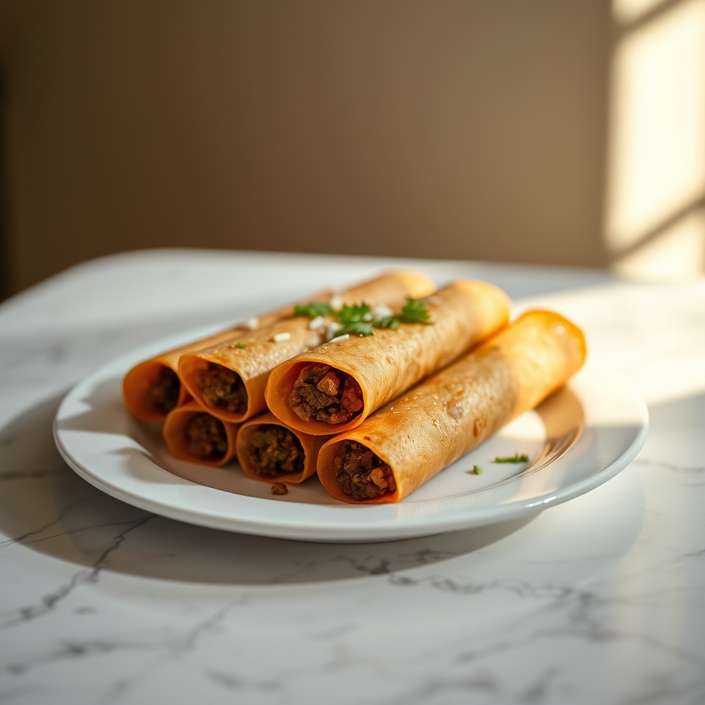 Close-up of beef and cheese being rolled into a corn tortilla