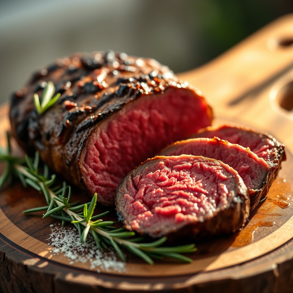 Perfectly cooked beef tenderloin in a sous vide bag
