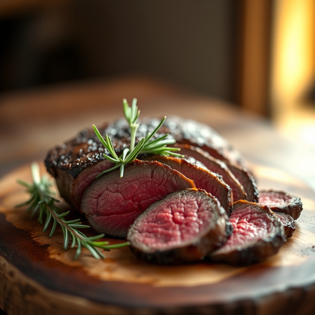 Beef tenderloin in a sous vide bag with herbs