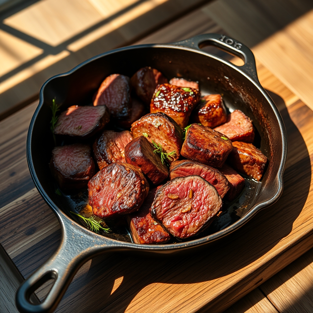 Pan-seared beef tenderloin tips