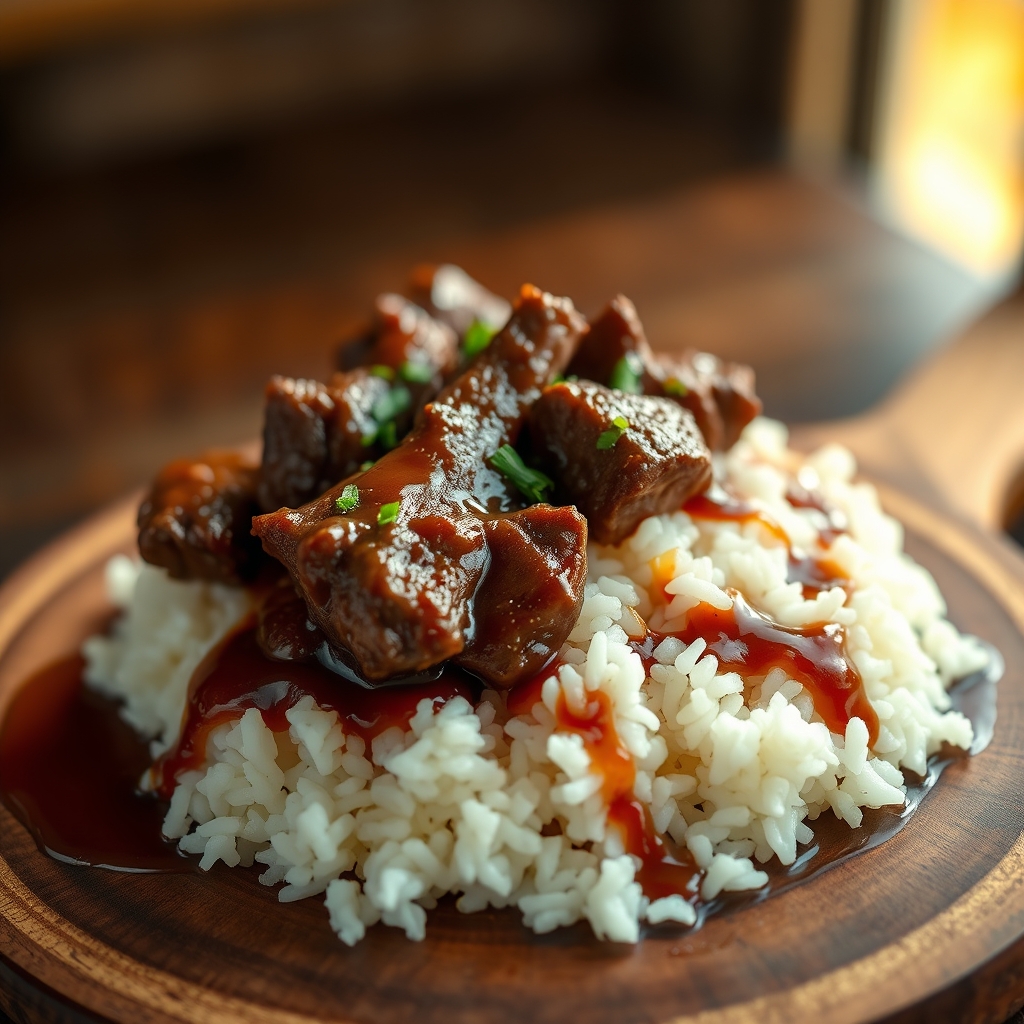 Simmering Beef Tips in Gravy