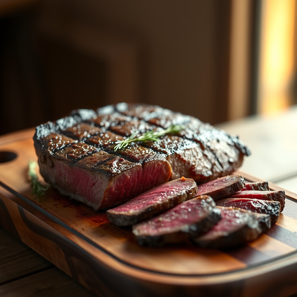 Sliced beef top blade steak with herbs