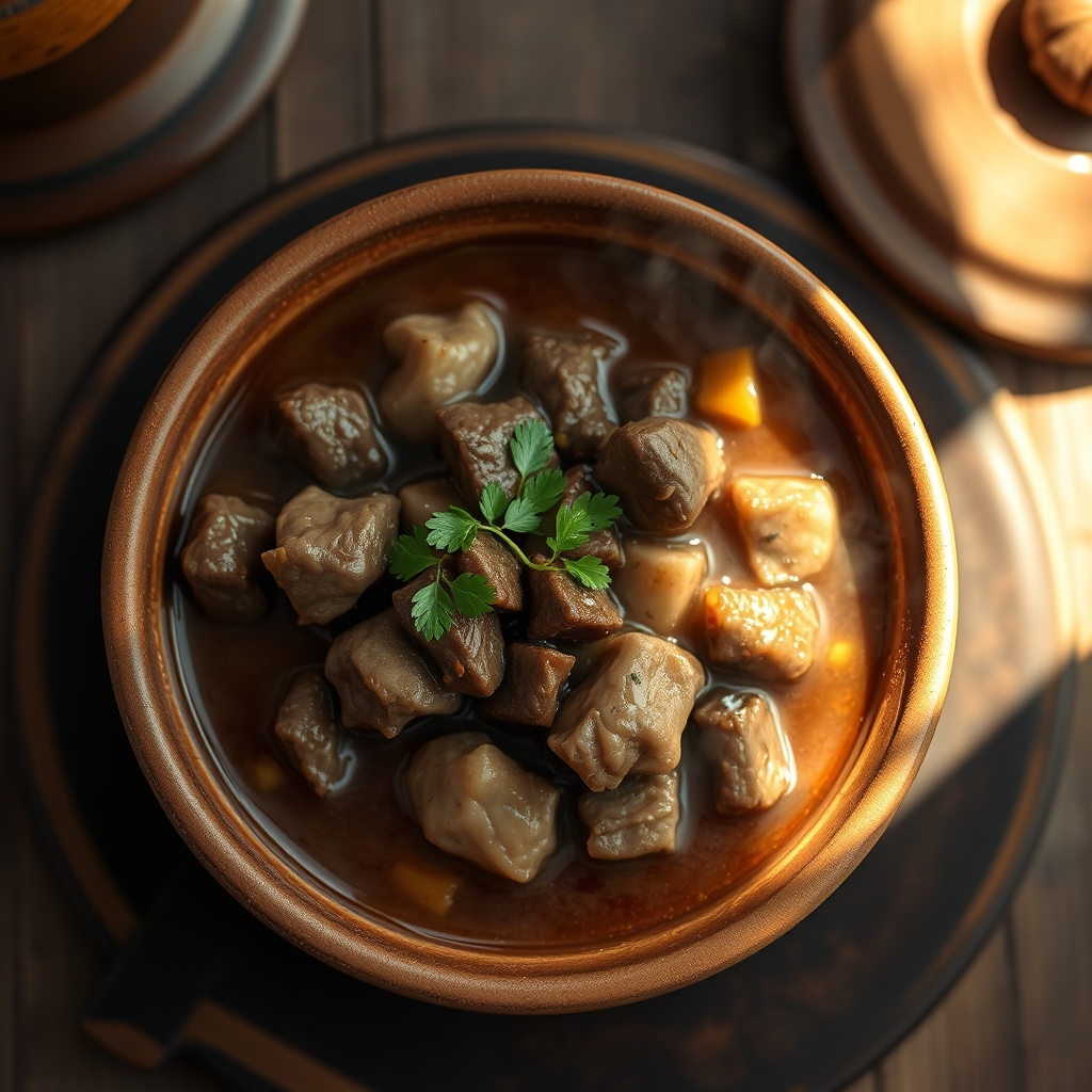Close-up of beef tripe stew ingredients before cooking