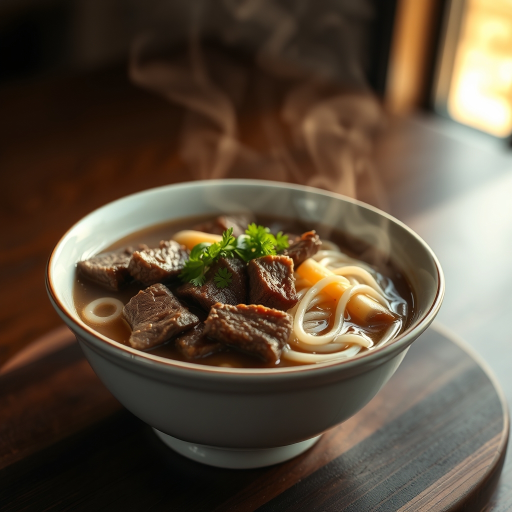 Udon noodles with beef and vegetables