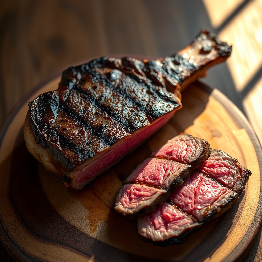 Seasoned bone-in ribeye steaks ready for cooking.