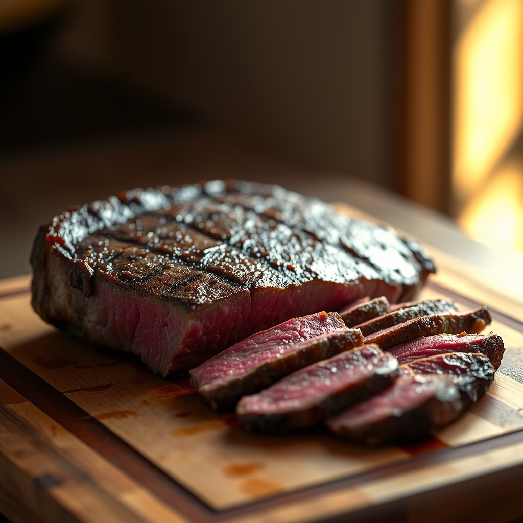 Seasoned boneless ribeye steak ready for cooking