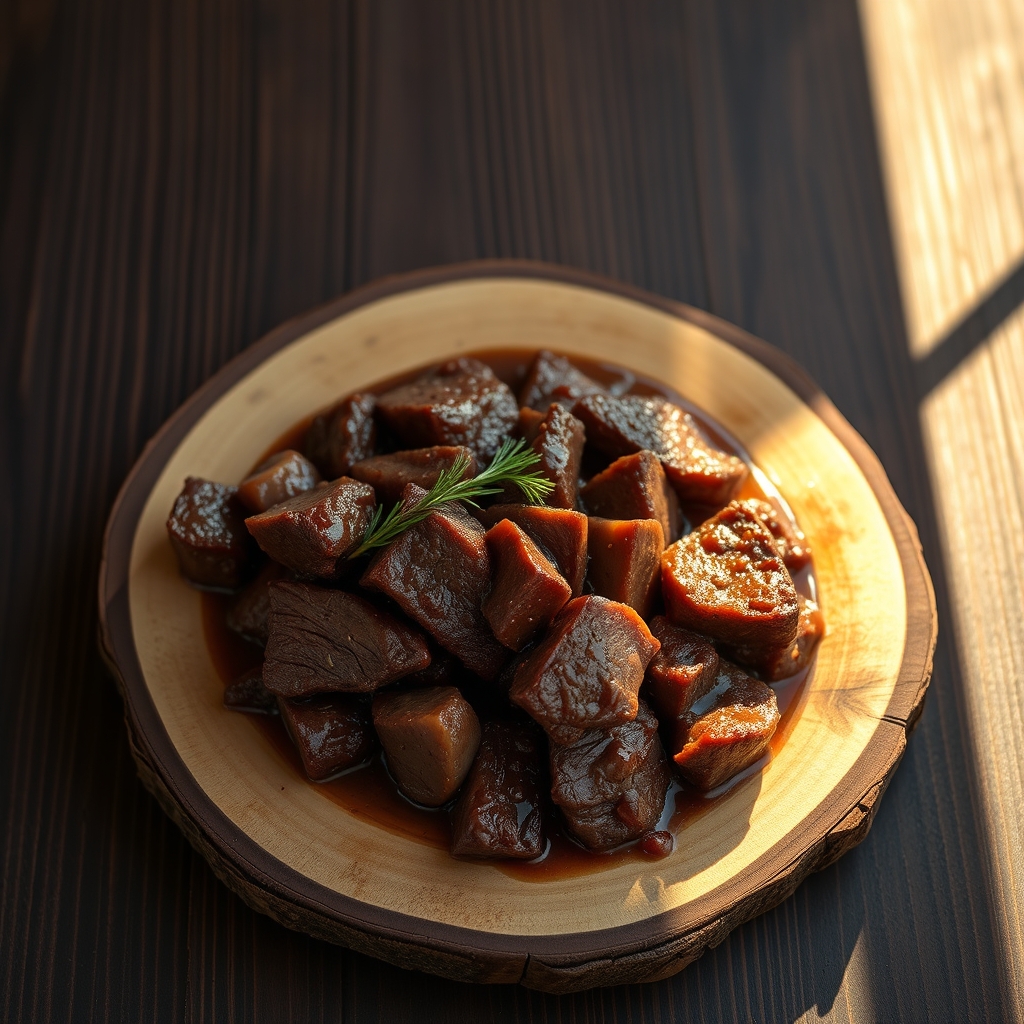 Braised beef served with mashed potatoes and vegetables
