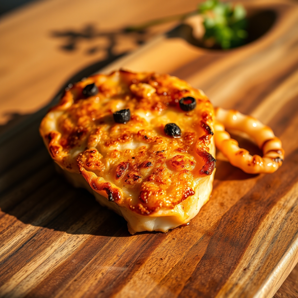 Pan-seared calamari steaks in a skillet