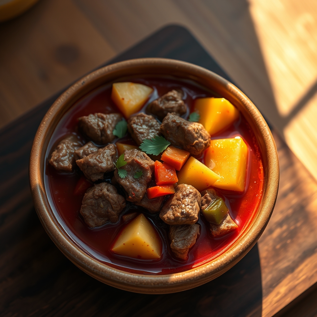 Cooking Beef Caldereta in a pot
