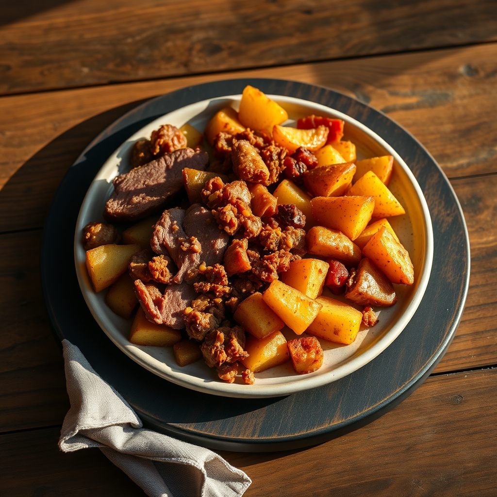 Canned corned beef hash in a pan