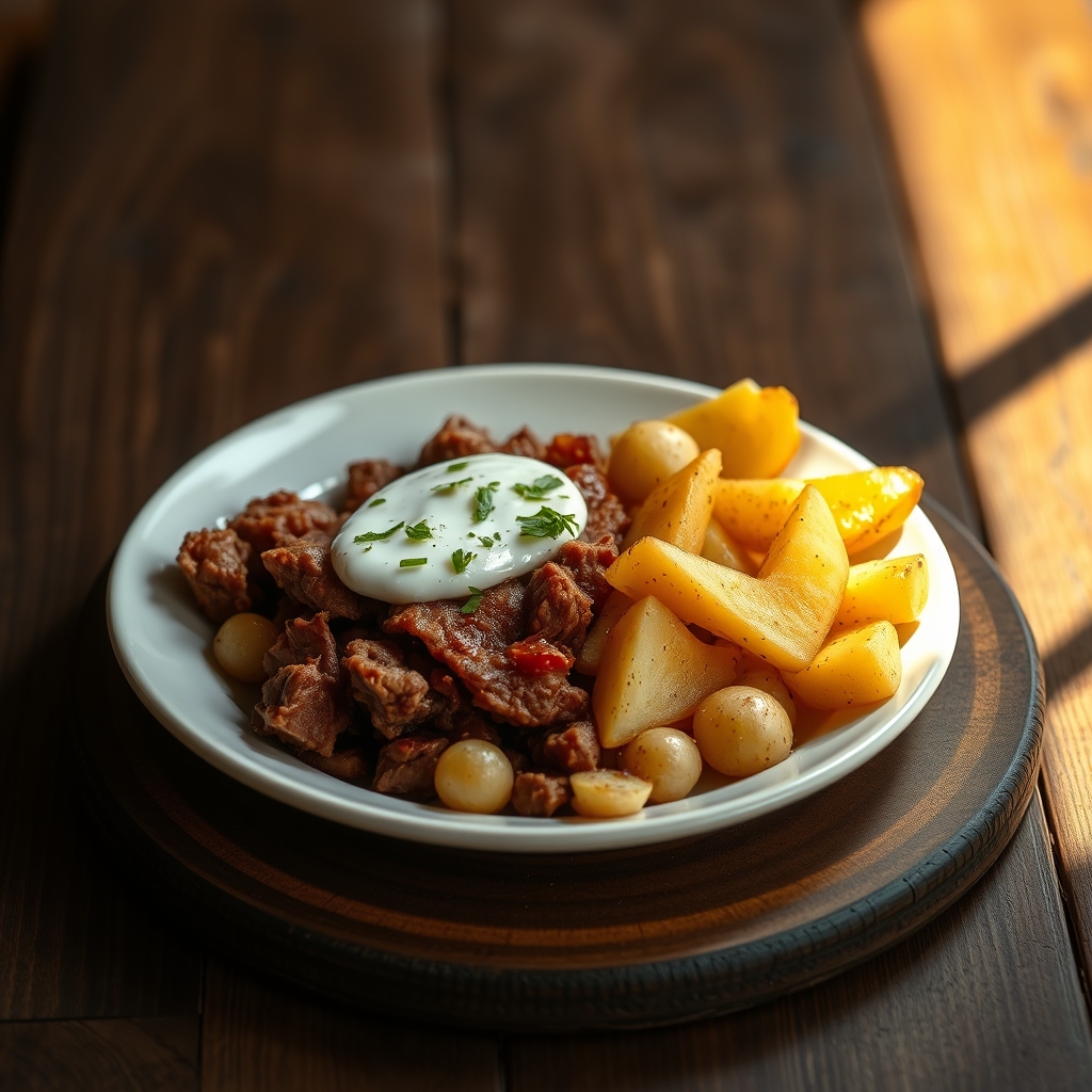 Canned corned beef hash served with eggs