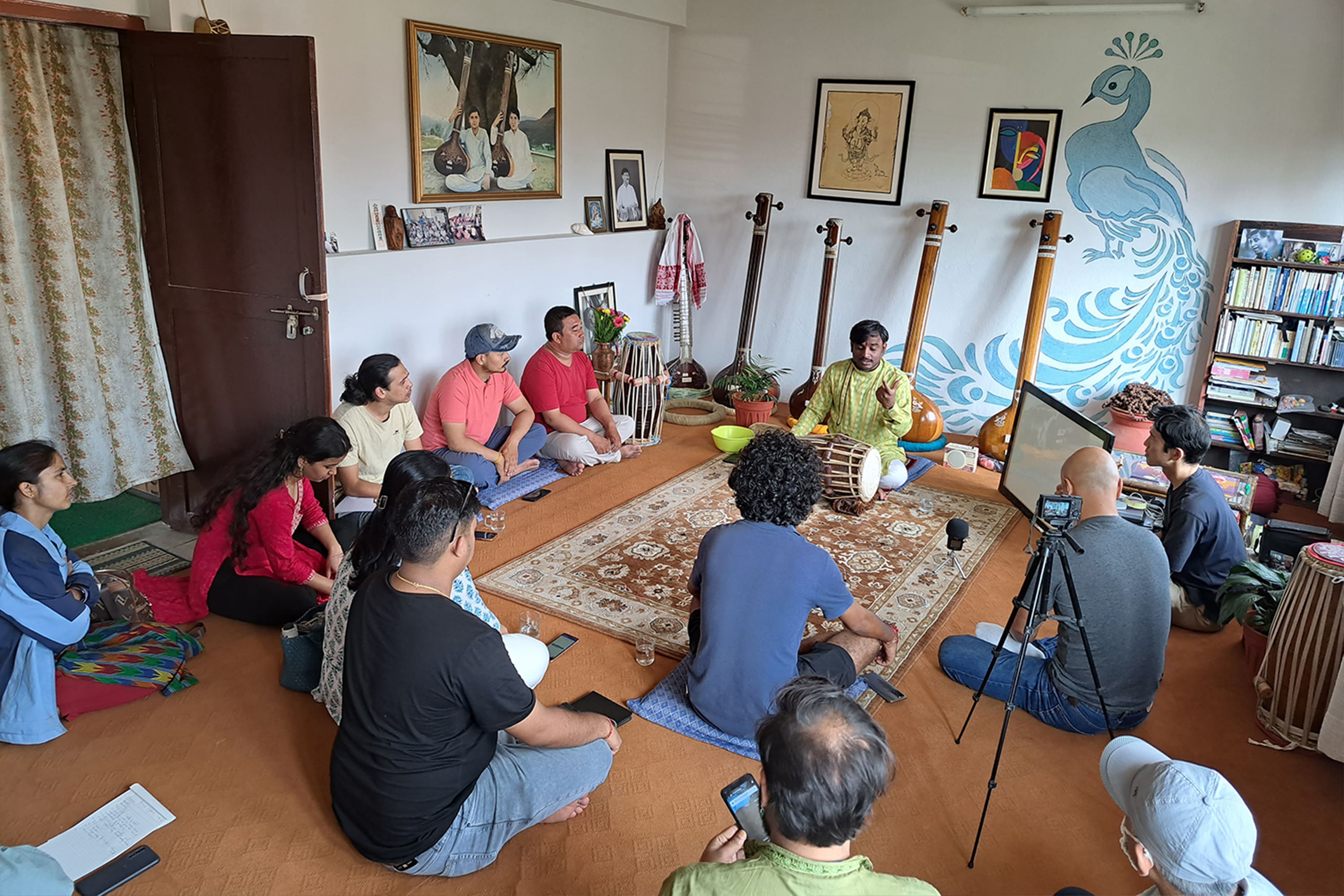 Pakhawaj player Dnyaneshwar Deshmukh with Gurukul students