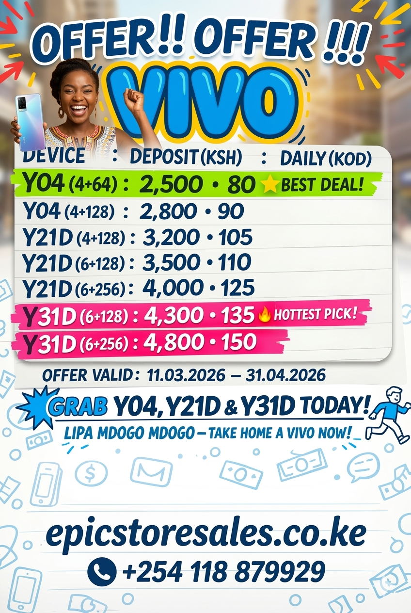 Upgrade Your Lifestyle: Get a Brand New Vivo Smartphone Today for as Low as KSh 80 Daily!