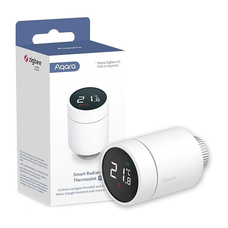 Termostat radiator inteligent Aqara E1 - ambalaj cu adaptoare M30x1.5 și baterii AA