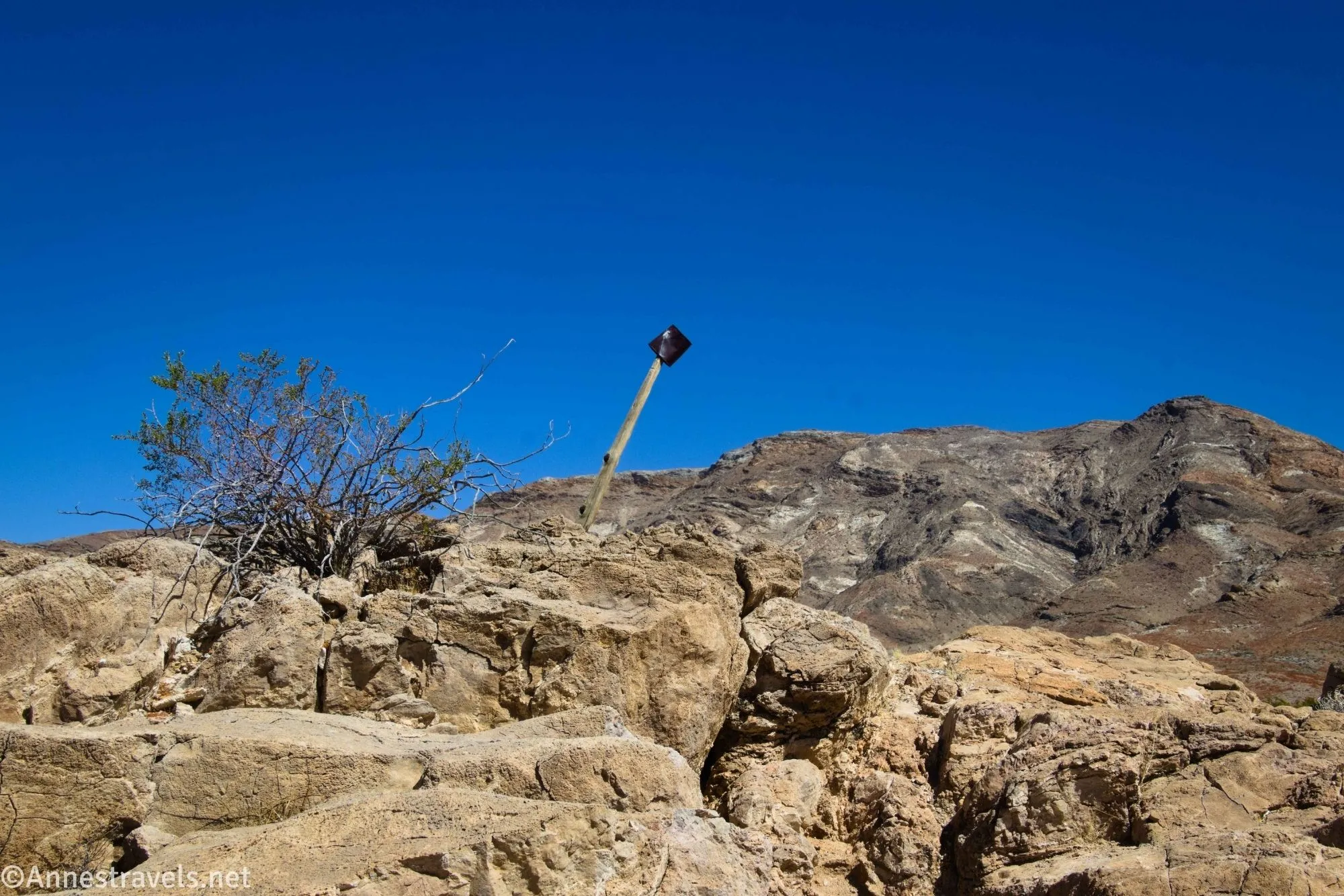 Pail on a post in Monarch Canyon, Death Valley National Park, California