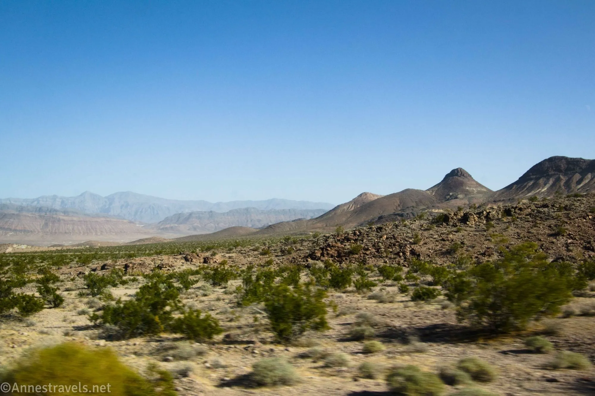 Desert mountains across a brushy plain