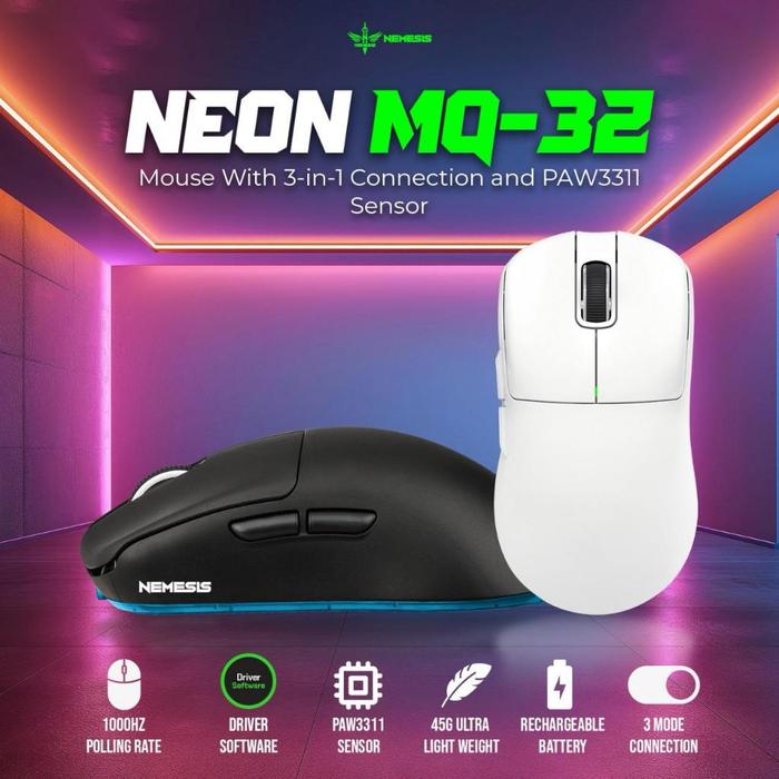 NYK Neon MQ32 MQ-32 Wireless Gaming Mouse Triple Connection Lightweight - White