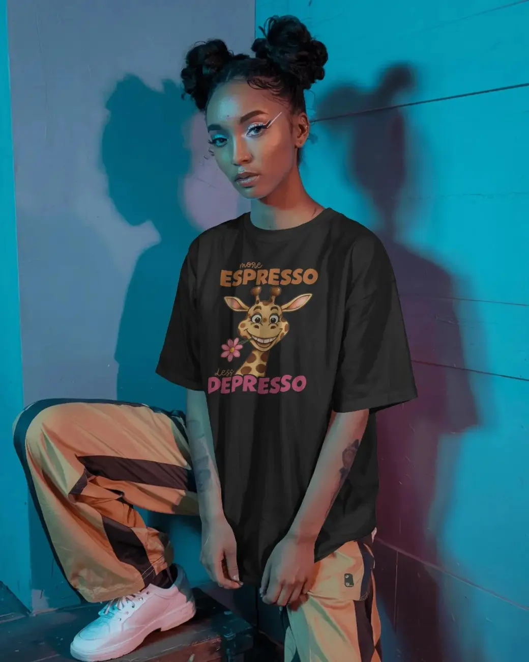 Espresso Giraffe Women Oversized T-shirt