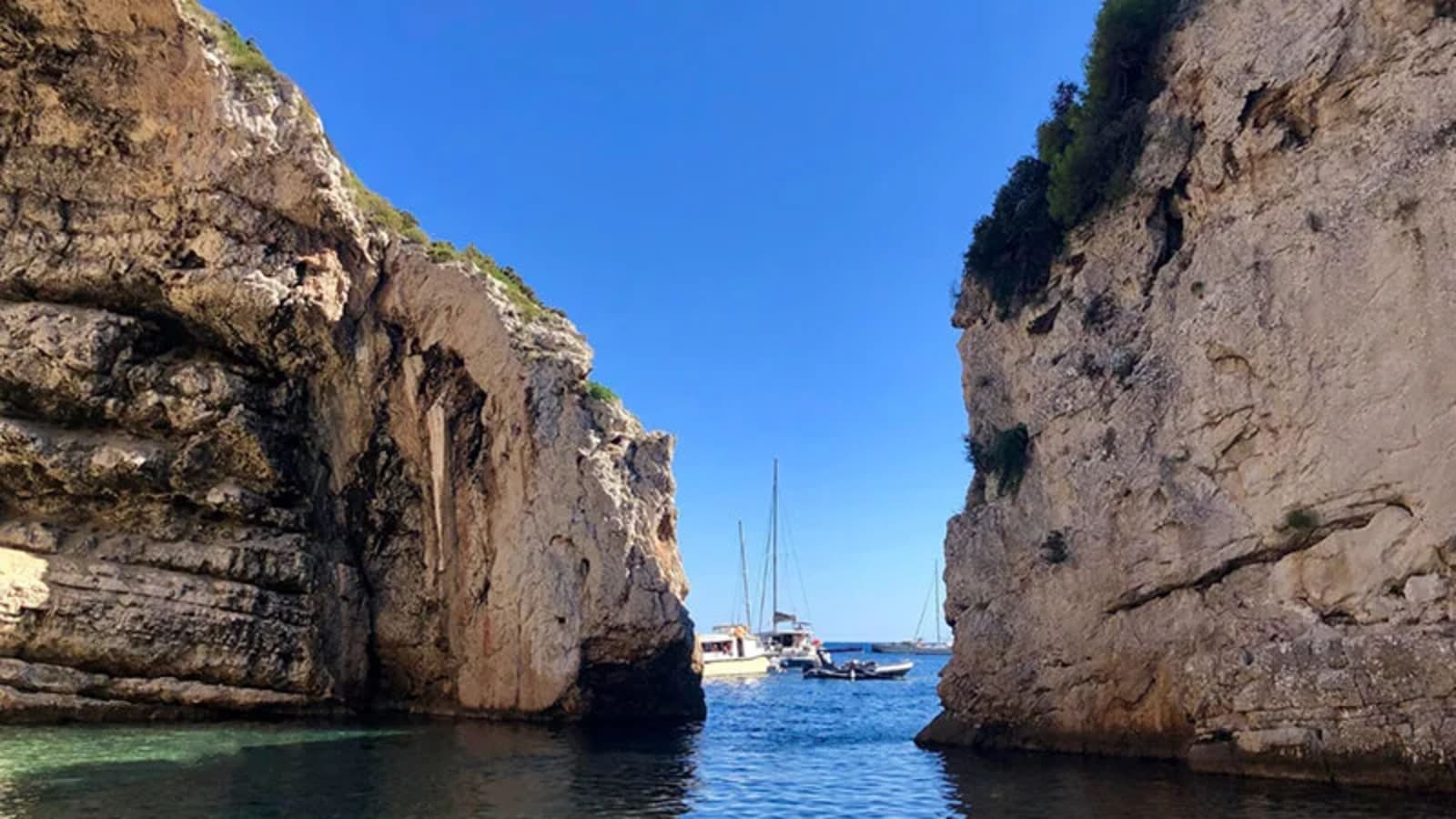 Sunlight reflecting blue inside the Blue Cave on Biševo Island, Croatia