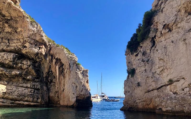 Sunlight reflecting blue inside the Blue Cave on Biševo Island, Croatia