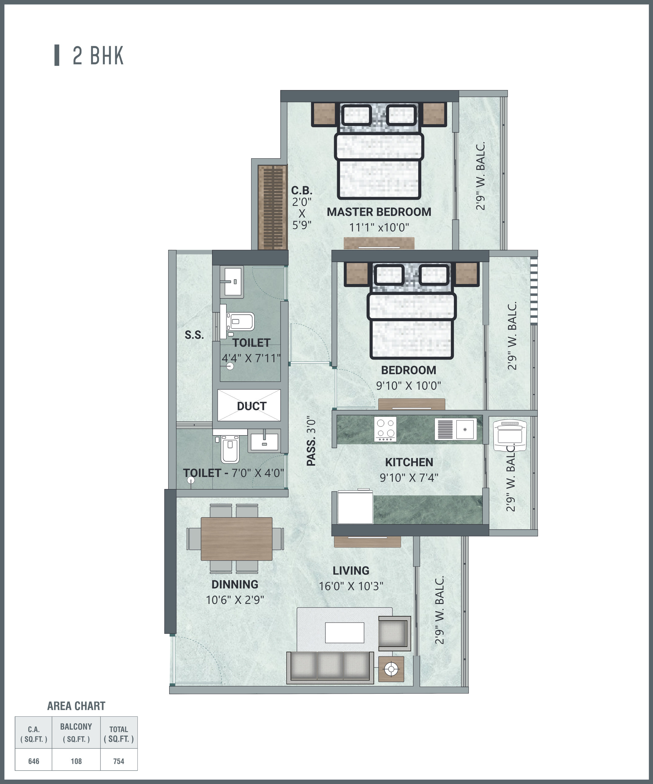 Atlantaa Enclave — 2 BHK Premium floor plan