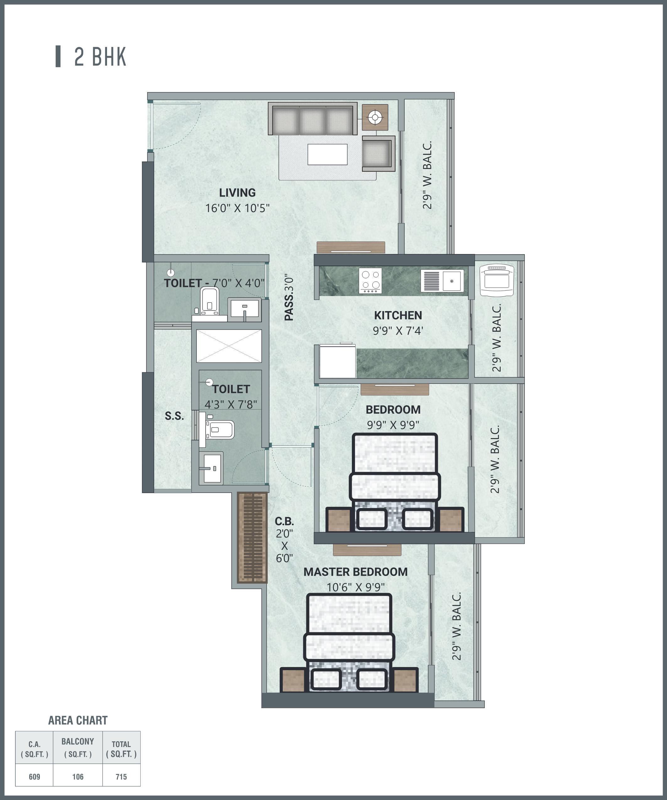 Atlantaa Enclave — 2 BHK floor plan