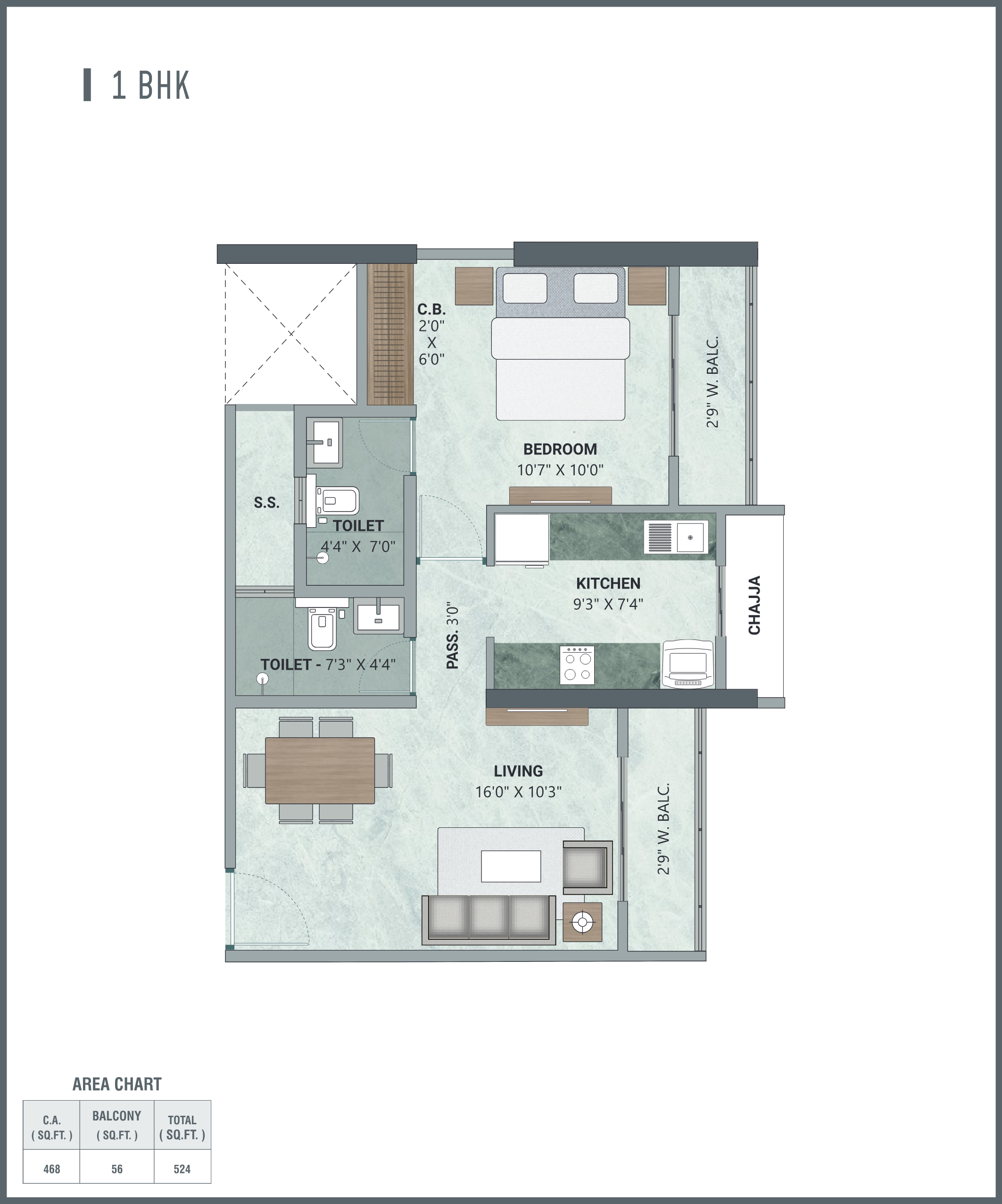 1 BHK layout 3