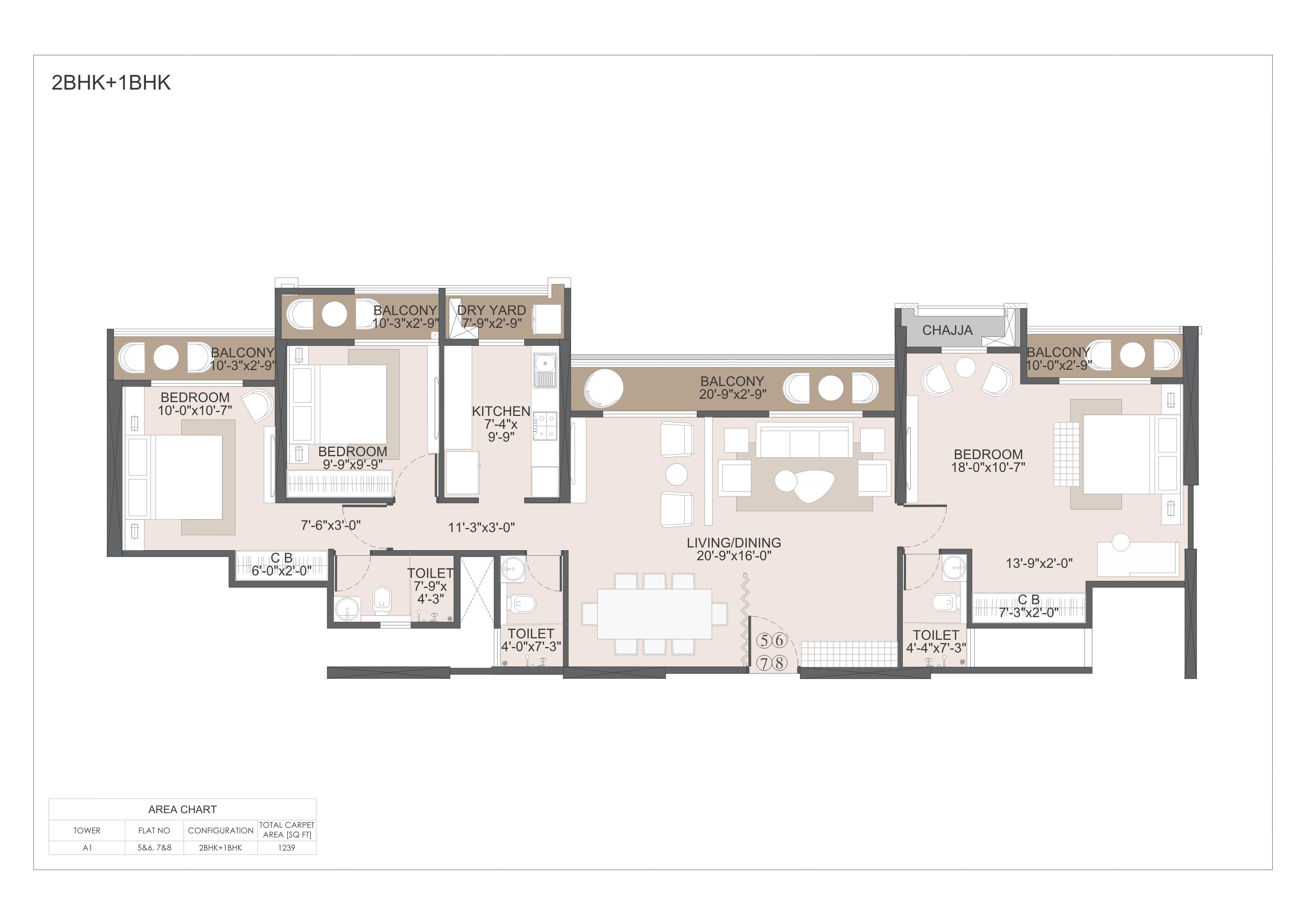 Atlantaa Enclave — 3 BHK (Jodi 2+1) floor plan