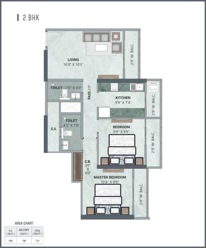 Atlantaa Enclave — 2 BHK floor plan