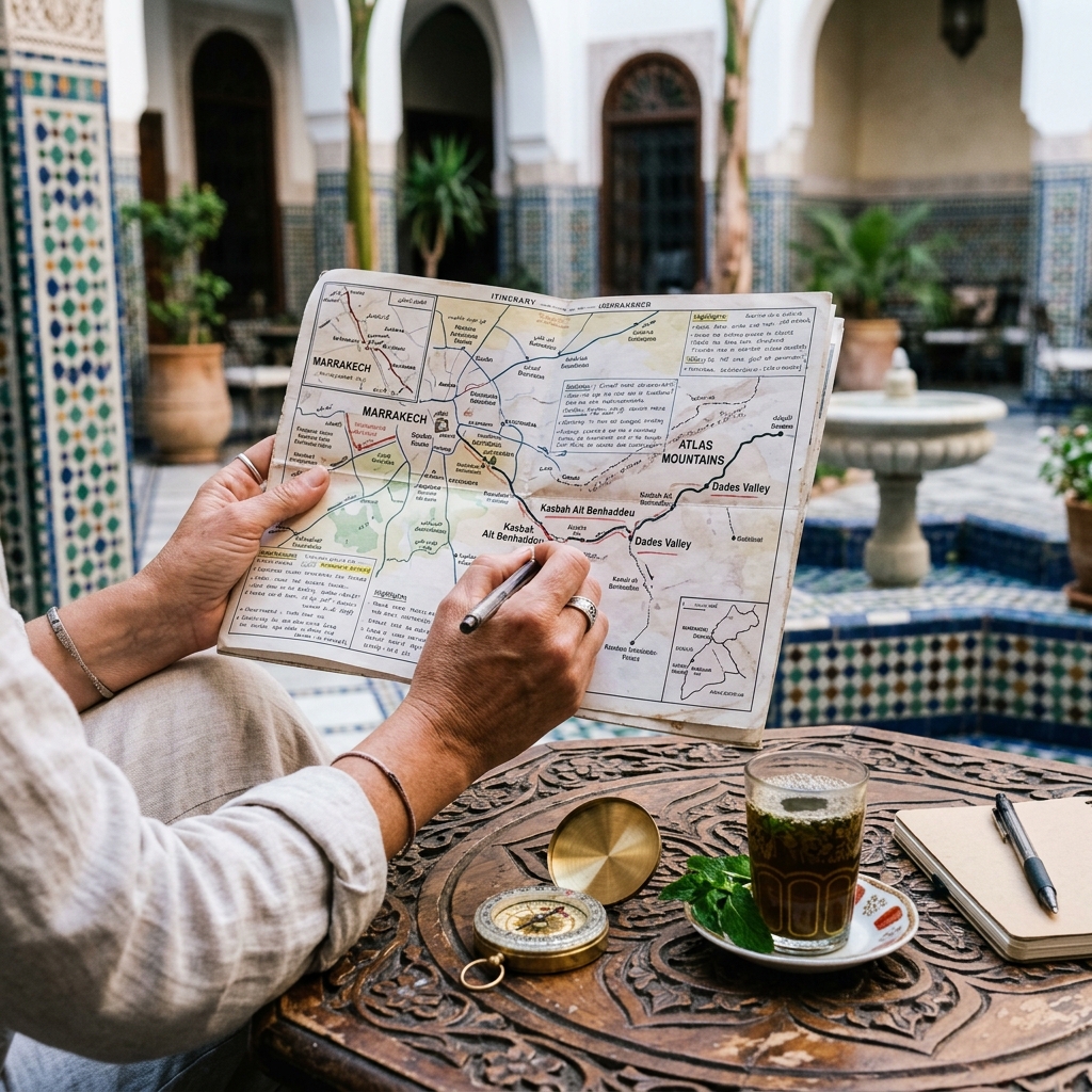 Berber tea ceremony in premium Sahara luxury desert camp near Zagora for honeymoon travelers